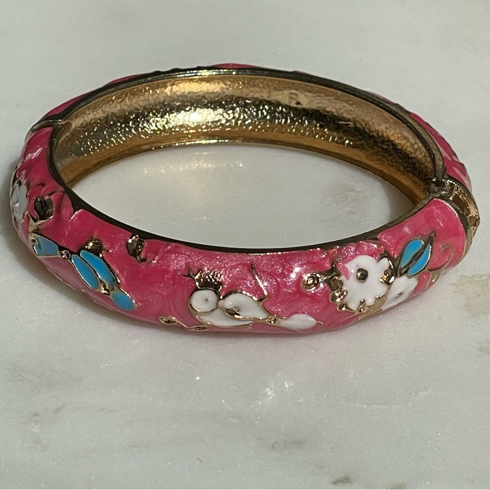 pink enamel gold flowers bracelet - Picture 6 of 10